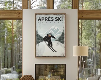 Skiing Wall Art: Personalized Vermont Lodge Decor - Rustic Style