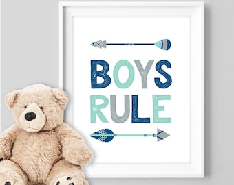 boys rule poster / tribal wall art print DIY / arrow sign, NAVY MINT nursery poster, navy nursery wall▷ digital printable poster jpeg
