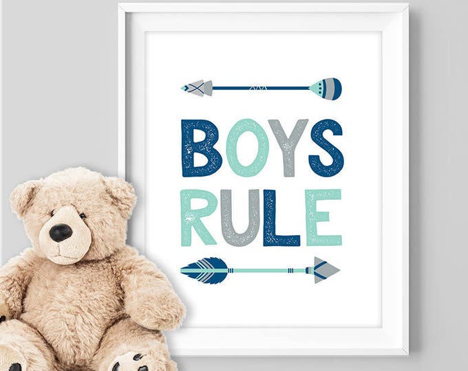 boys rule poster / tribal wall art print DIY / arrow sign, NAVY MINT nursery poster, navy nursery wall▷ digital printable poster jpeg