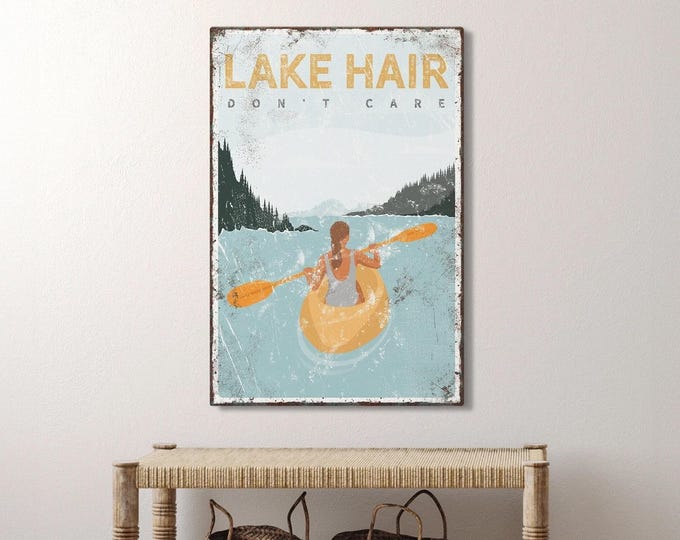 Custom Kayak Poster, Vintage Lake Decor, Gift For Girlfriend, Oversized Canvas Wall Art, Personalized Illustration, Lake House Style