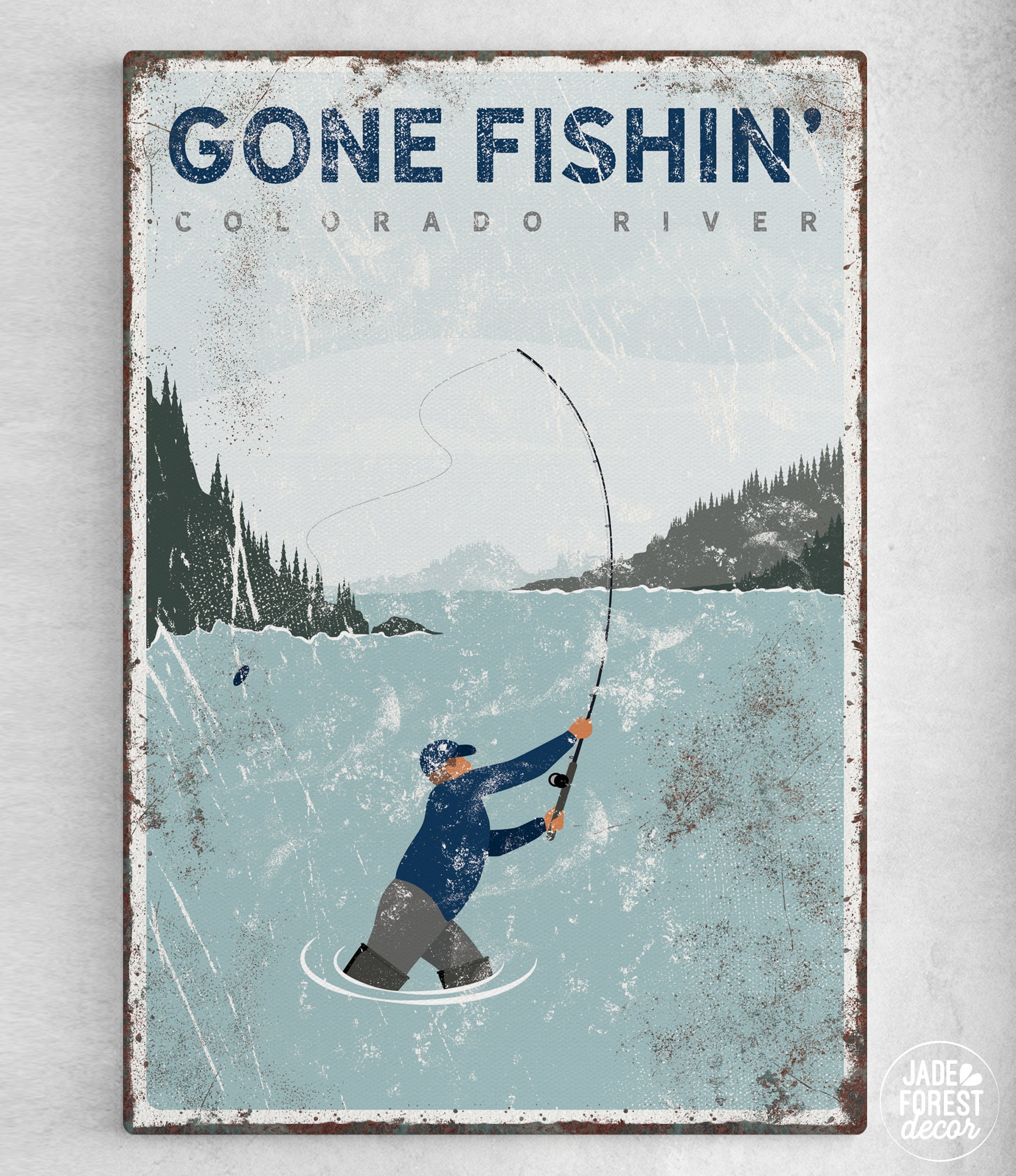 Gone fishing Colorado River poster > custom vintage fly fishing art print  for lake house decor, nautical decor housewarming gift {vpl}
