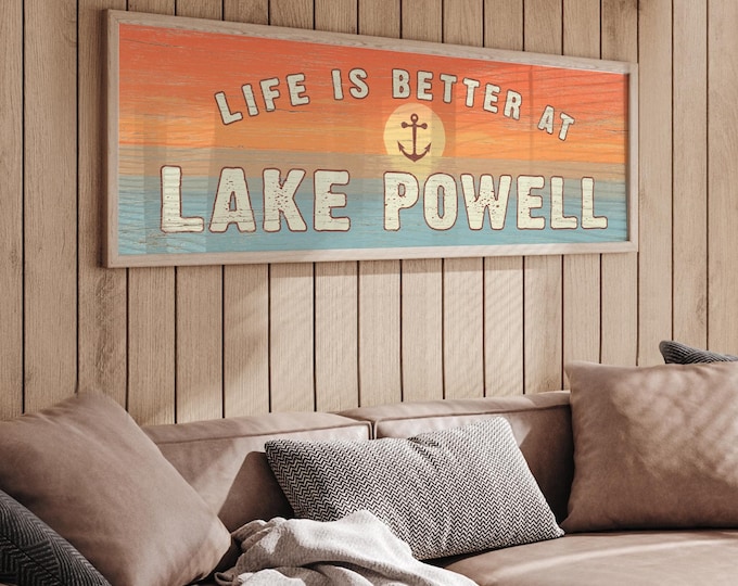 Custom Life is Better At Lake Powell Sign, Rustic Coastal Decor, Personalized Wall Art, Sunset Lake Wall Art, Lake Gift for Family