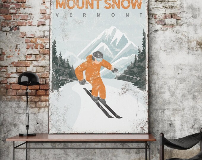 Ski Lodge Wall Art, Vintage Mountain Poster (Custom Text Options)