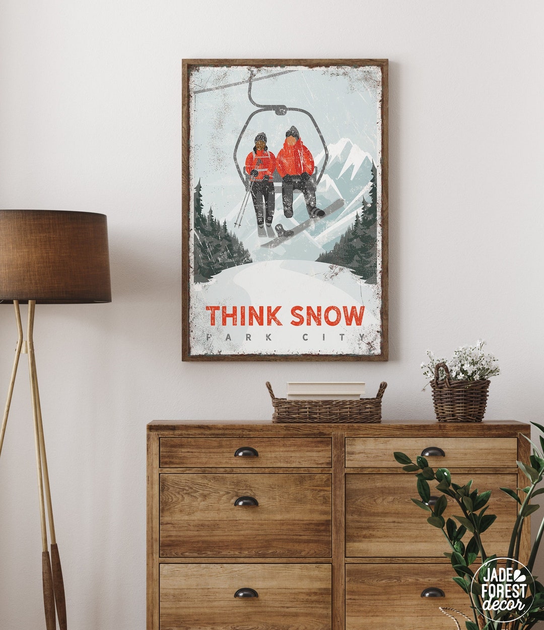 THINK SNOW Print for Ski House Decor, Ski Lodge Sign on Canvas ...
