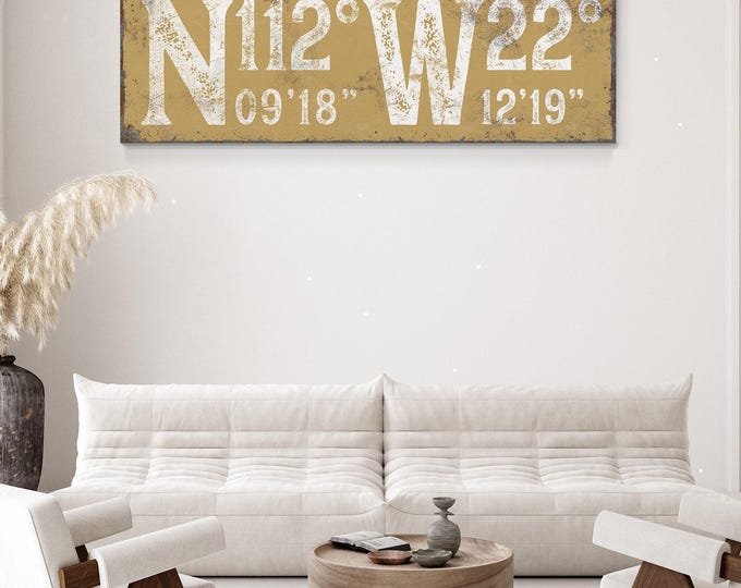 Saffron and White Wall Art Print: Vintage Typography, Custom Coordinates