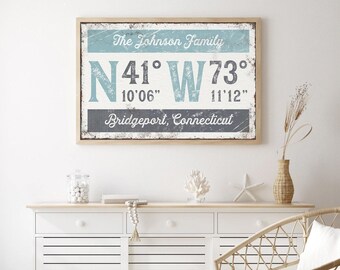 The Johnson Family Coordinates Sign, Personalized GPS City Print, Custom Name Wall Art