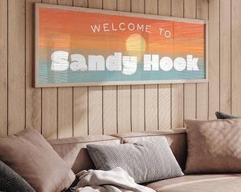 Beach Welcome Sign With A Sunset Over The Water And Your Family Name Or House Name