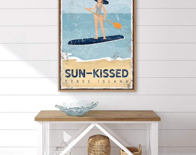 vintage PADDLEBOARD SIGN, retro paddleboard art for beach house decor, personalized paddleboarding canvas print, Tybee Island GA sign {vpb}