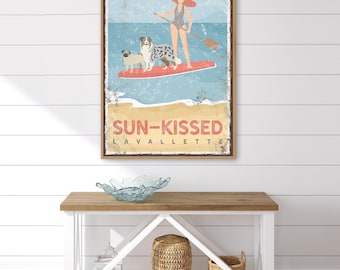 Vintage Beach Paddleboard Sign - Personalized Dog Art for Wall