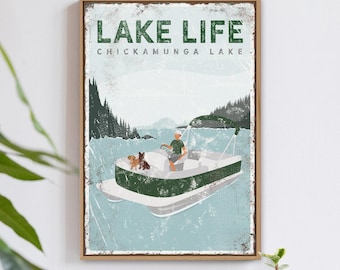 Personalized Lake House Sign: Custom Dogs, Forest Green Rustic Decor