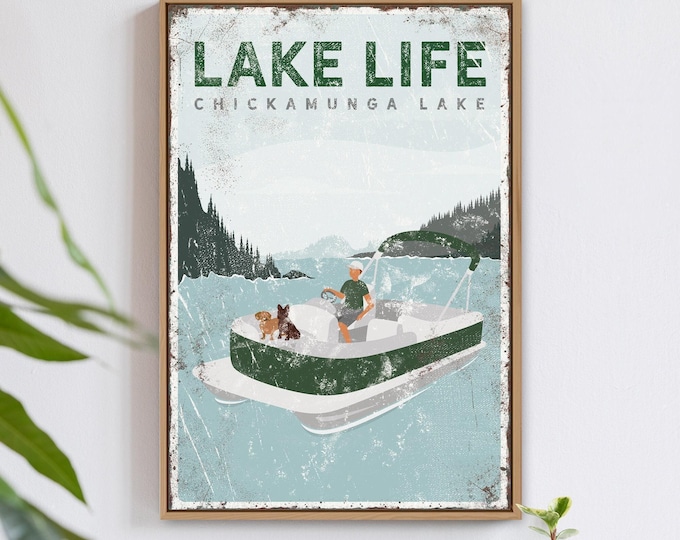 Personalized Lake House Sign: Custom Dogs, Forest Green Rustic Decor