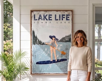 Personalized Lake Life Sign: Vintage Paddleboarding Art