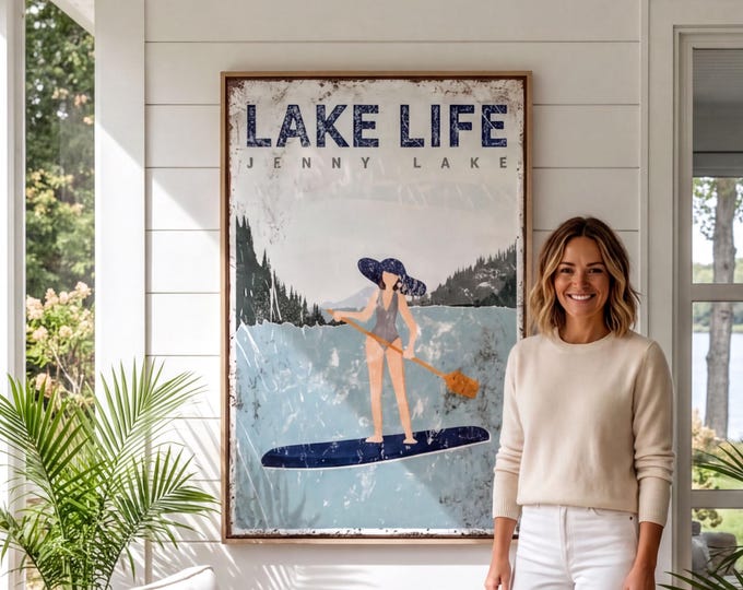 Personalized Lake Life Sign: Vintage Paddleboarding Art