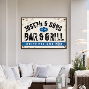 Custom Bar And Grill Sign, Large Aluminum Sign, Man Cave Decor, Outdoor Patio Art, Personalized Gift, Waterproof Metal Plaque