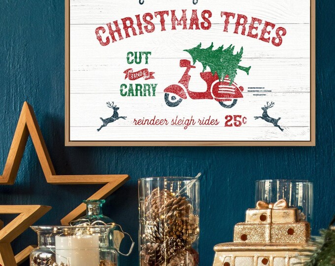 Christmas Tree Canvas Sign, Vintage Farmhouse Style (Ready to Hang)