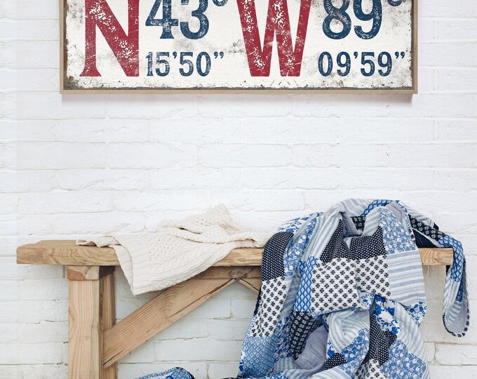 Coordinates Wall Art: Custom GPS Location - Rustic Farmhouse Style