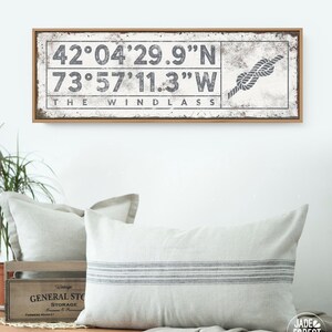 Coordinates Wall Sign, Infinity Rope Knot, Gray Canvas (Custom GPS)