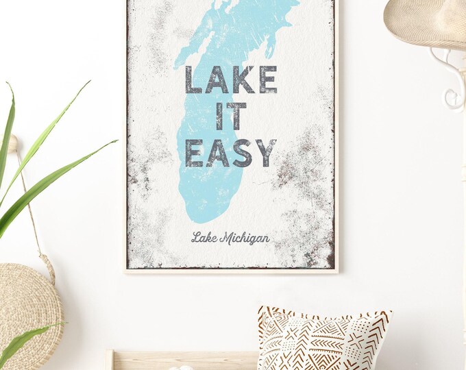 Personalized Lake Sign Print - Rustic Blue, Farmhouse Wall Decor