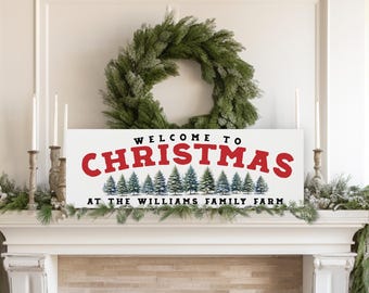 Personalized Christmas Family Sign - Custom Name, Rustic Mantle Decor