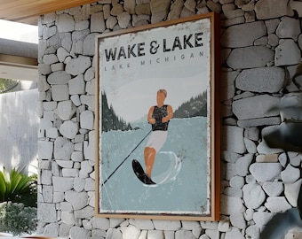 Personalized Water Ski Sign: Vintage Lake Michigan Decor