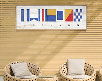 Nautical Flags Sign: Coastal Wall Decor (Custom Text, Multiple Sizes)