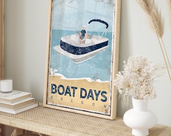 Water Lake Art, Personalized Boat Days Wall Art, Navy Lake Gift