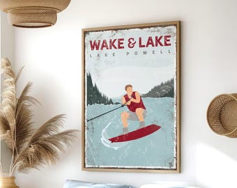 Wakeboard Wall Art: Vintage Lake Sign - Custom Text, Rustic Style