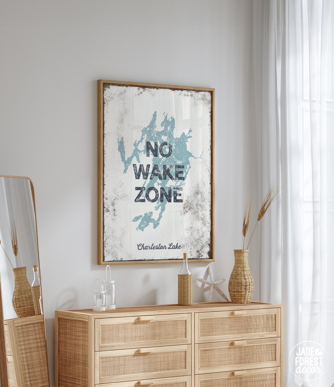 NO WAKE ZONE Sign, Vintage Charleston Lake Wall Art for Lake House ...
