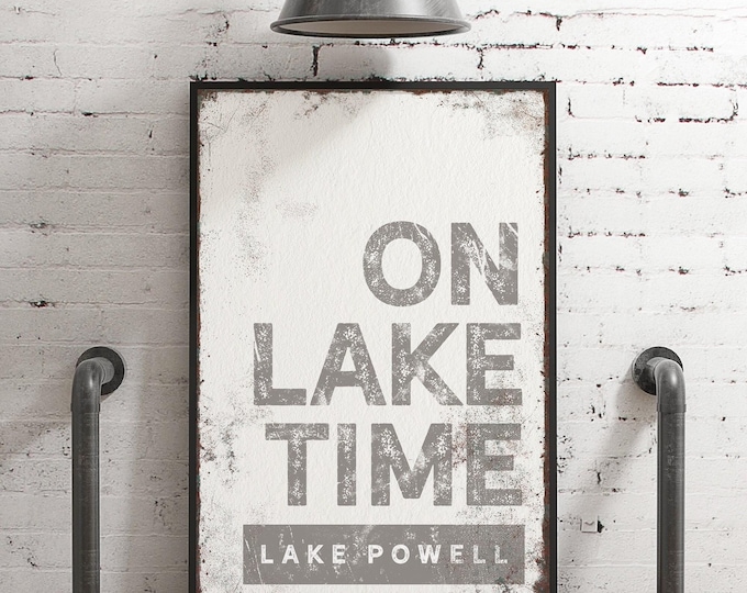 Custom Lakehouse Sign: Vintage Farmhouse Style, Gray Canvas