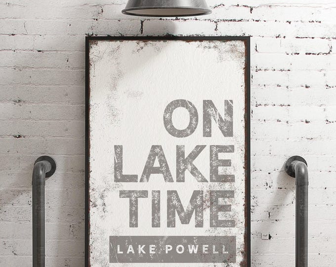 Custom Lakehouse Sign: Vintage Farmhouse Style, Gray Canvas