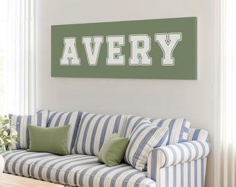 Girls Room Name Sign, Seagrass Green, Sports Style (Custom Size)
