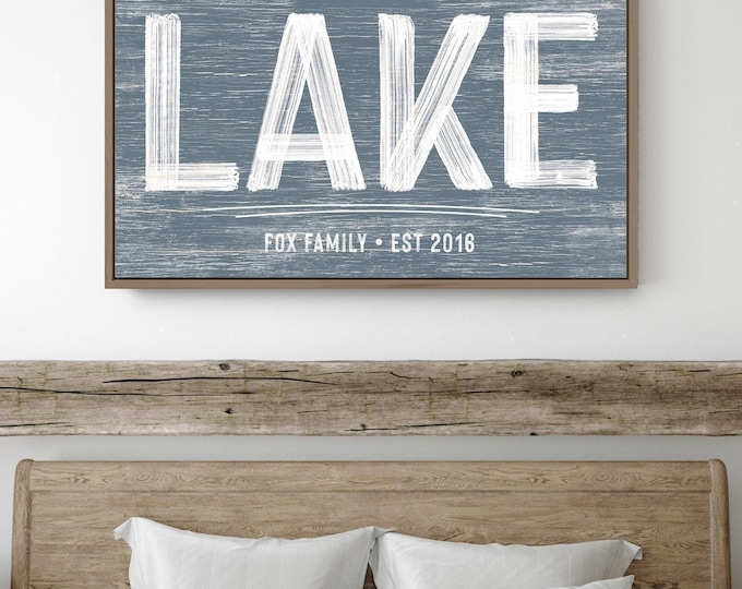 Lake House Decor Sign, Harbor Blue, Vintage Wood (Custom Name & Year)