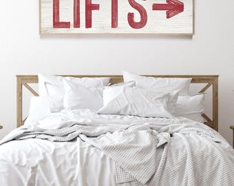 Vintage Ski House Sign: Red and White Arrow, Custom Direction