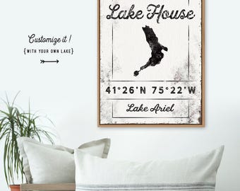 Lake House Decor: Personalized Rustic Sign (Canvas, Paper, Aluminum)