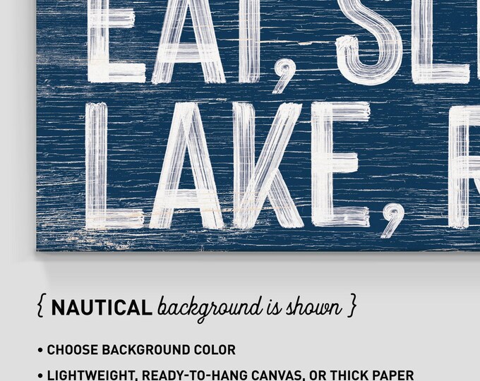 Eat Sleep Lake Repeat Sign: Navy Blue Wall Decor (Canvas or Aluminum)