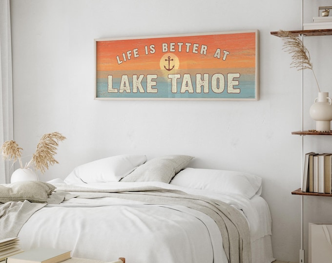 Lake Wedding Gift Sunset Sign With Your Own Lake Name In Coral, Orange, Teal
