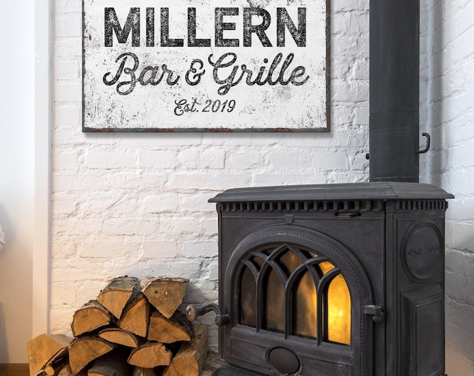 Chicago Bar Sign, Custom City Bar And Grille Name, Personalized Home Bar Wall Art