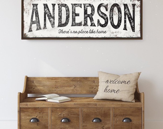 Custom last name typographic sign, there's no place like home wall art