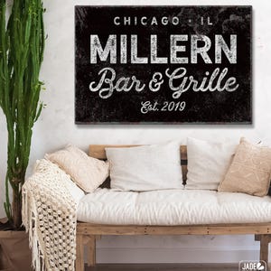 Family Name Canvas Sign, Modern Farmhouse Rustic (Custom Text & Year)