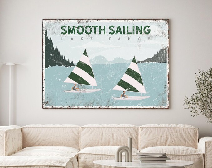 Lake House Wall Art: Vintage Sailboat Sign - Green Accent Decor