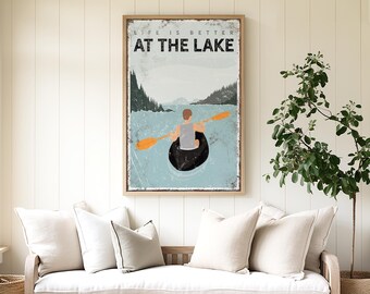 Lake House Decor: Personalized Vintage Kayak Sign (Custom Text)