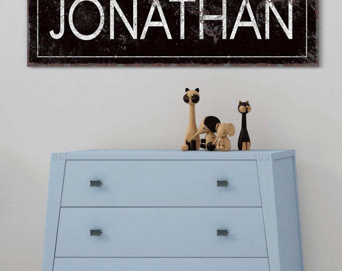 Rustic Nursery Decor, Modern Black Baby Name Sign, Dark Vintage Sign, Custom Baby Boy Canvas, Personalized Nursery Art, Unique Gift for Mom