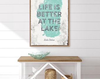 Lake House Wall Art: Vintage Style, Seafoam Green - Customizable Print