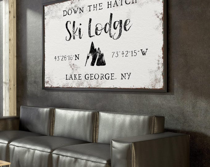 Ski Lodge Wall Art: Rustic Vintage Mountain Print - Custom Coordinates
