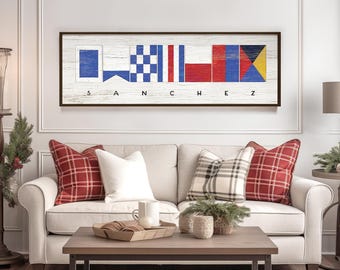Lake House Nautical Flag Sign, Personalized Name (Canvas or Paper)