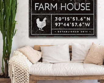 Farmhouse Wall Art, Last Name Sign, Black Distressed (Custom GPS)
