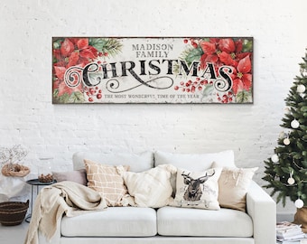 Christmas Family Sign: Vintage White Holiday Decor (Custom Canvas or Paper)