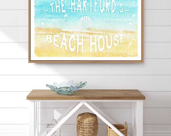 Personalized Beach House Sign: Watercolor, Weathered Canvas