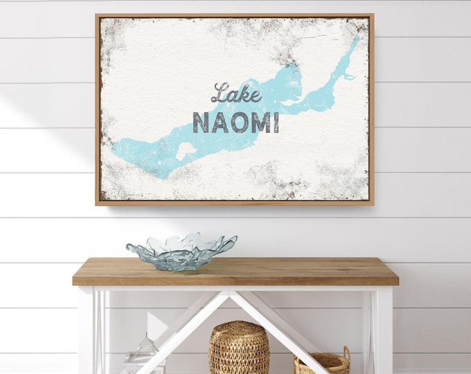 Custom Lake Map, Lake Silhouette Art, Light Blue White Gray, Personalized Lake Name Gift