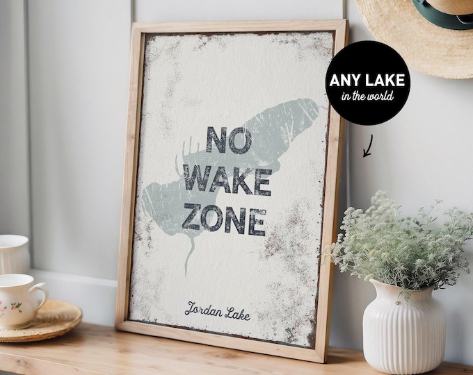 Modern Farmhouse, Personalized Gift, Lakehouse Decor, NO WAKE ZONE Canvas Wall Art, Custom Lake Poster, Rustic Distressed Gray Sign {lsw}